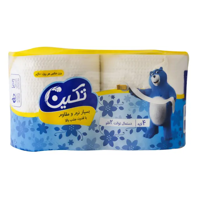 تصویر از دستمال توالت رولی 4 لایه تکین 2 عددی 200 برگ